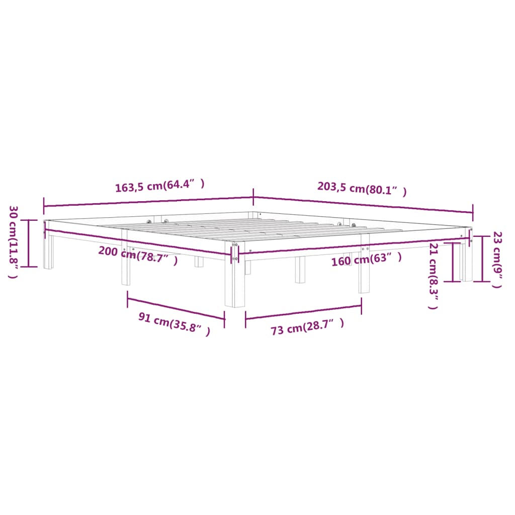 Sängynrunko musta täysi mänty 160x200 cm - Sisustajankoti.fi