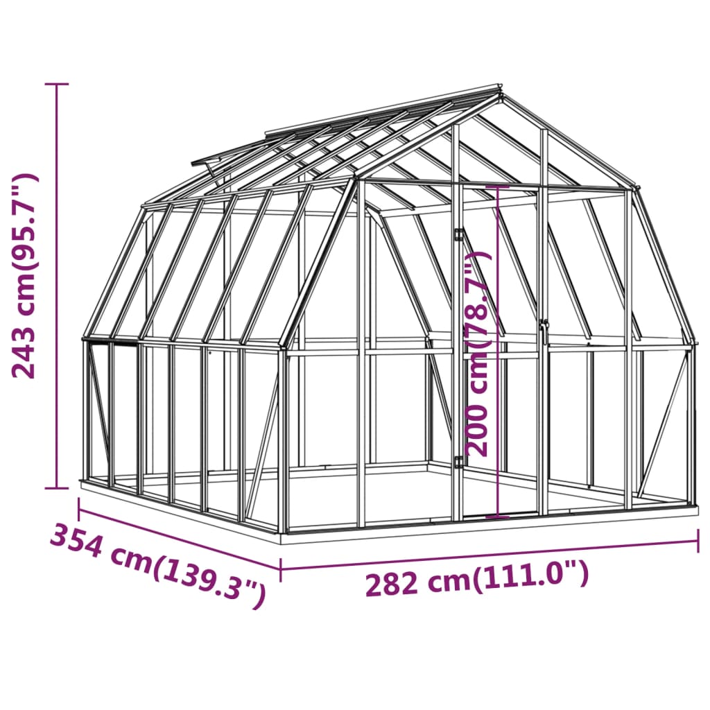 Kasvihuone alumiinirungolla antrasiitti 9,98 m² - Sisustajankoti.fi