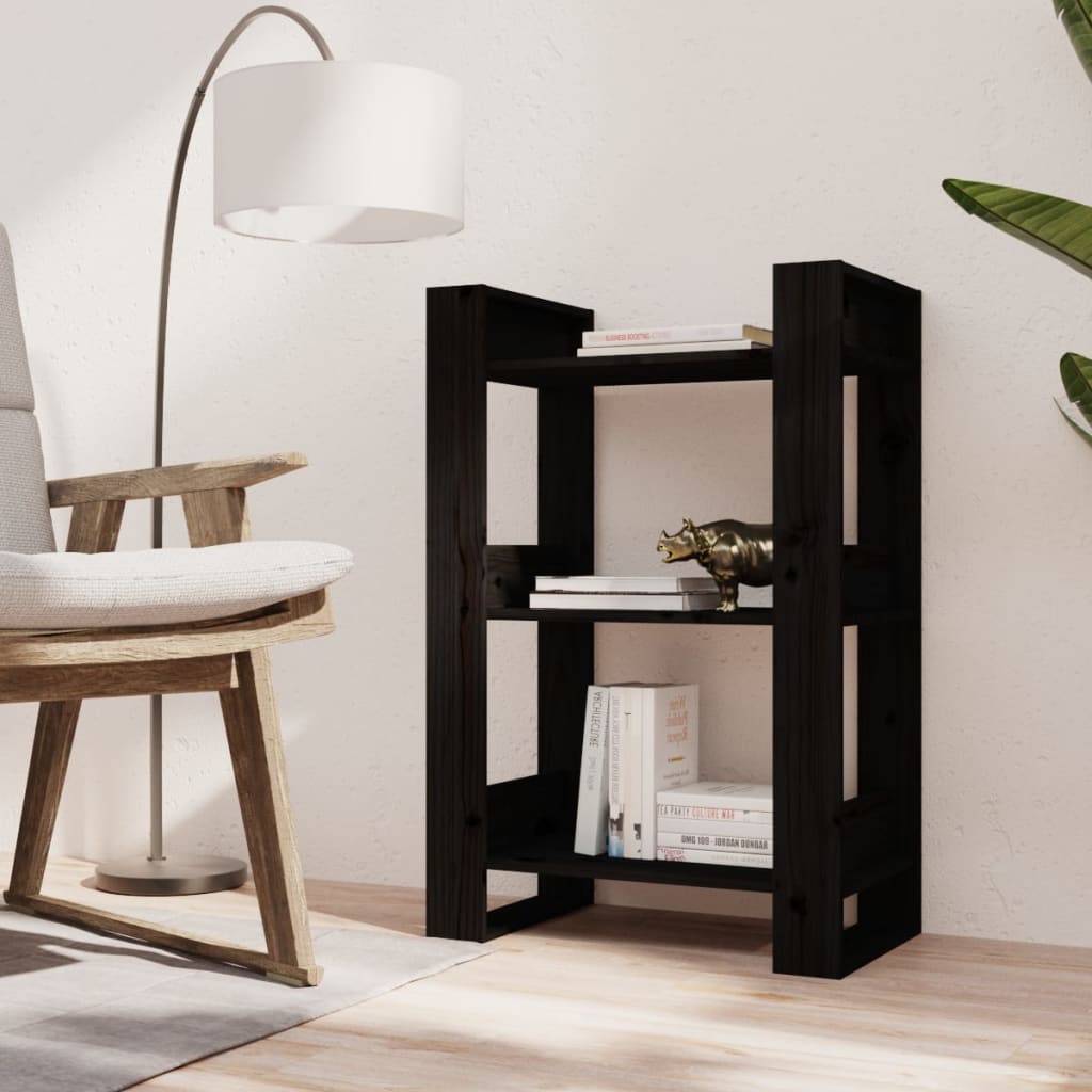 Kirjahylly/tilanjakaja musta 60x35x91 cm täysi mänty - Sisustajankoti.fi
