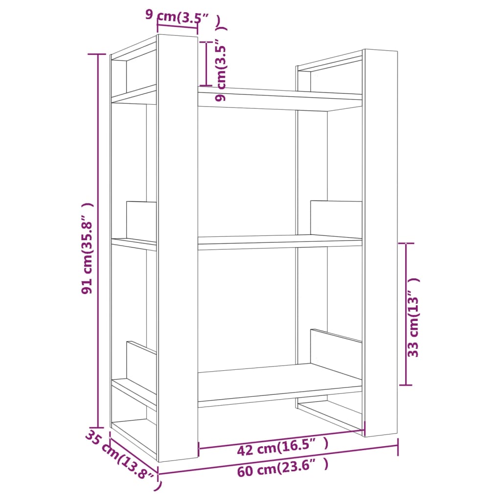 Kirjahylly/tilanjakaja musta 60x35x91 cm täysi mänty - Sisustajankoti.fi