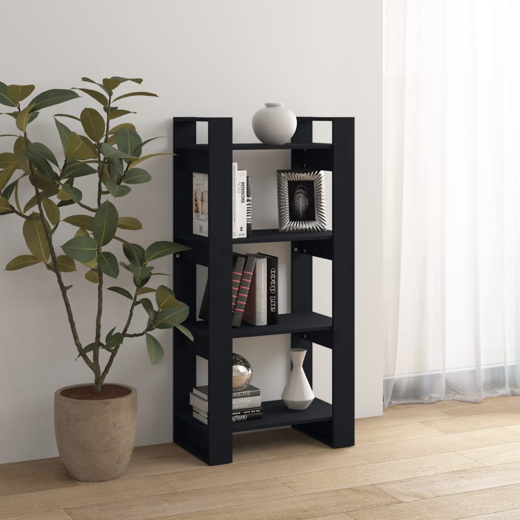 Kirjahylly/tilanjakaja musta 60x35x125 cm täysi mänty - Sisustajankoti.fi
