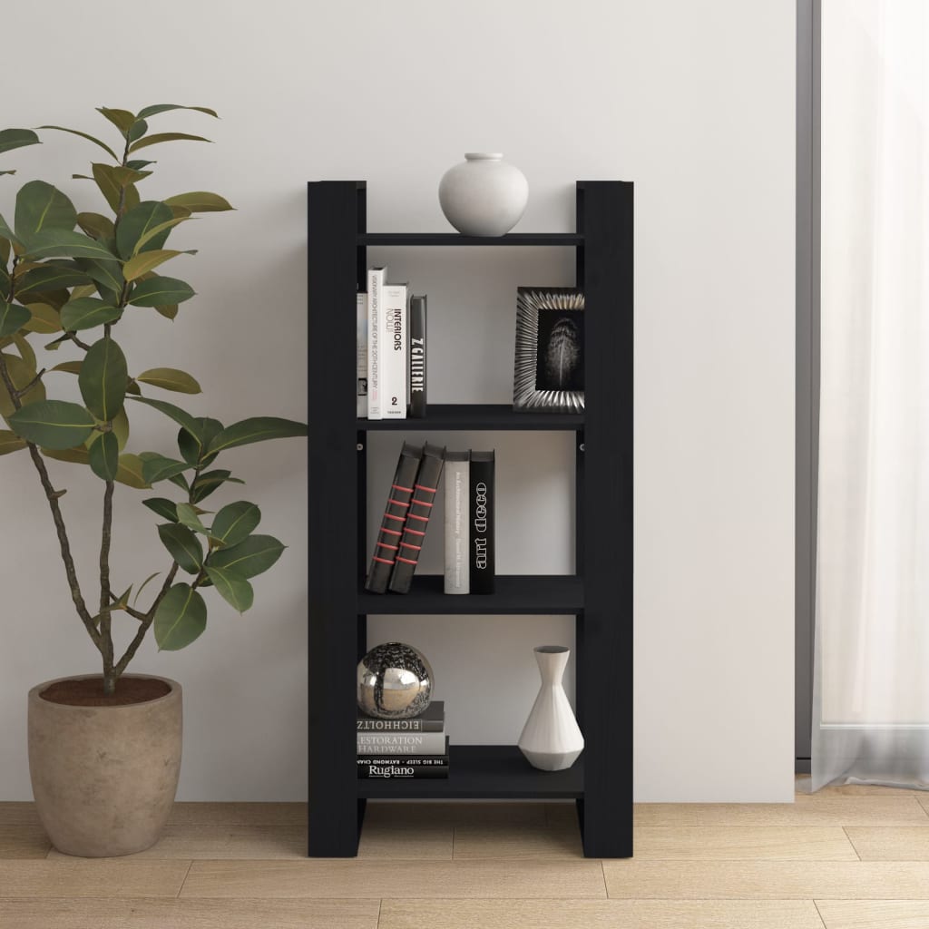Kirjahylly/tilanjakaja musta 60x35x125 cm täysi mänty - Sisustajankoti.fi