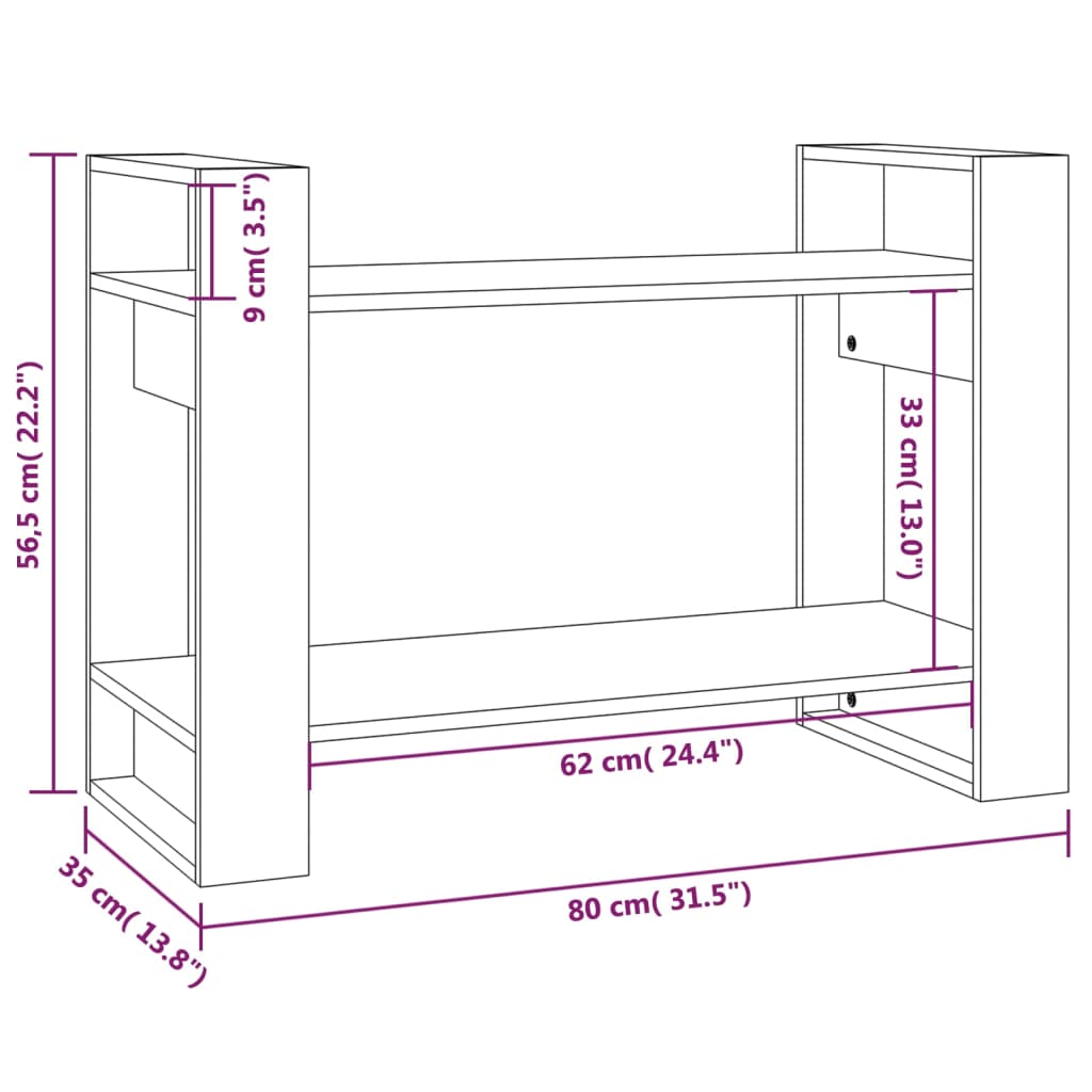 Kirjahylly/tilanjakaja musta 80x35x56,5 cm täysi mänty - Sisustajankoti.fi