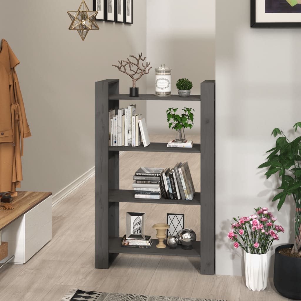 Kirjahylly/tilanjakaja harmaa 80x35x125 cm täysi mänty - Sisustajankoti.fi