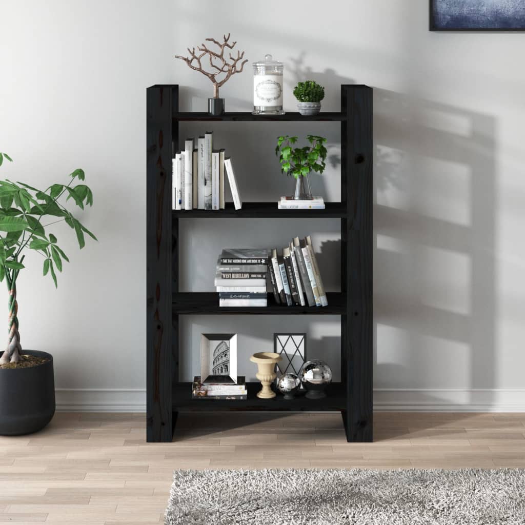 Kirjahylly/tilanjakaja musta 80x35x125 cm täysi mänty - Sisustajankoti.fi