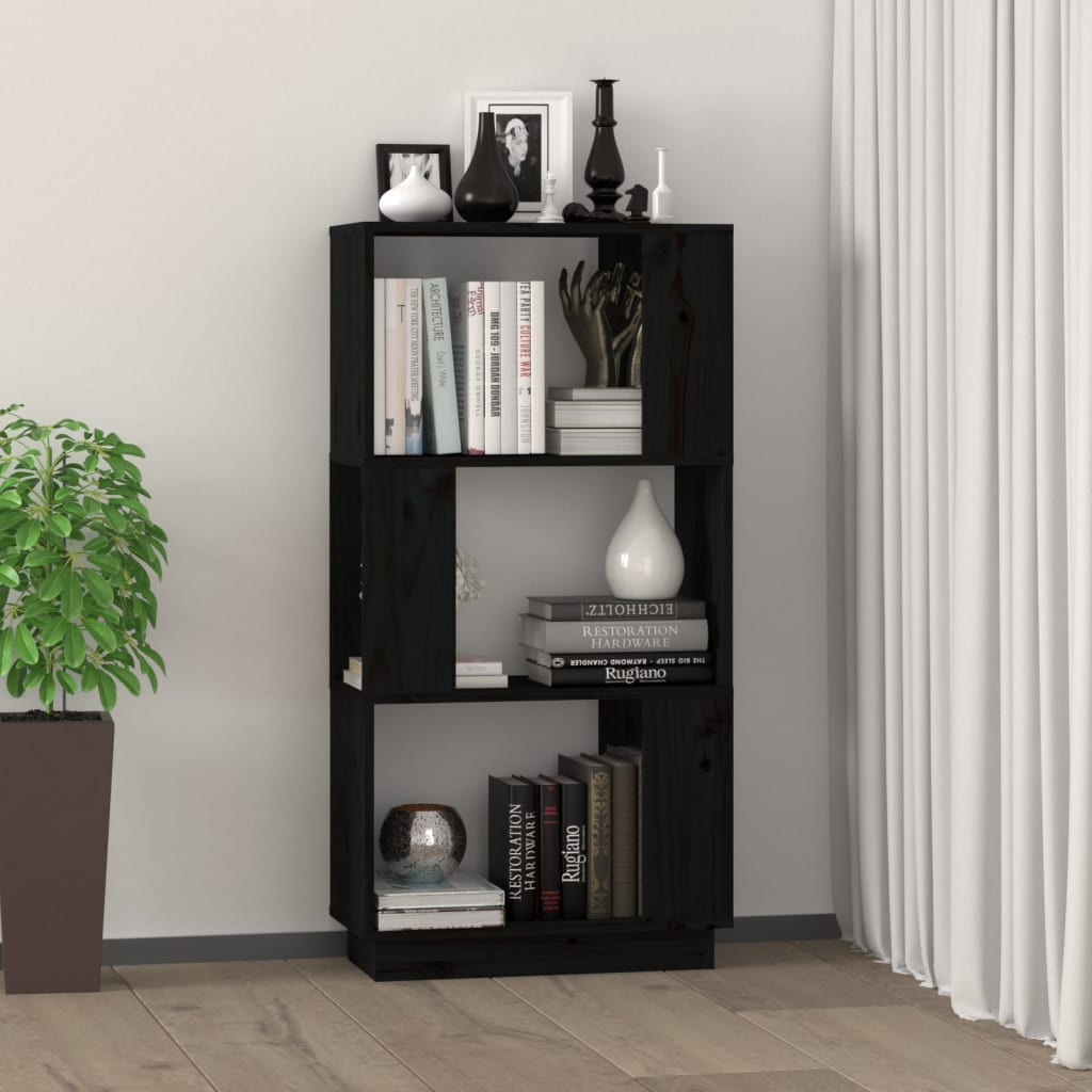 Kirjahylly/tilanjakaja musta 51x25x101 cm täysi mänty - Sisustajankoti.fi