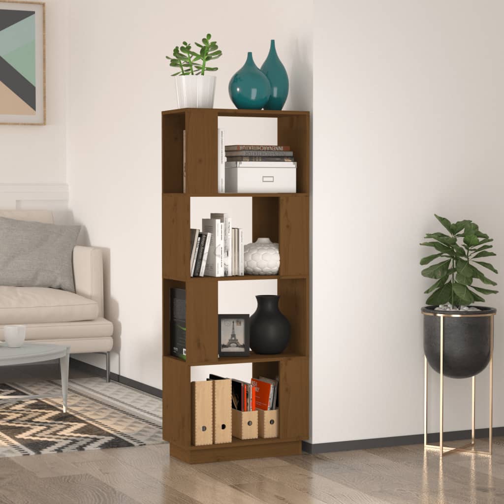 Kirjahylly/tilanjakaja hunajanruskea 51x25x132 cm täysi mänty - Sisustajankoti.fi