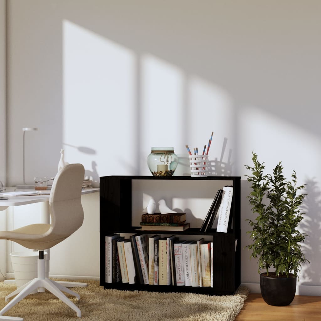 Kirjahylly/tilanjakaja musta 80x25x70 cm täysi mänty - Sisustajankoti.fi