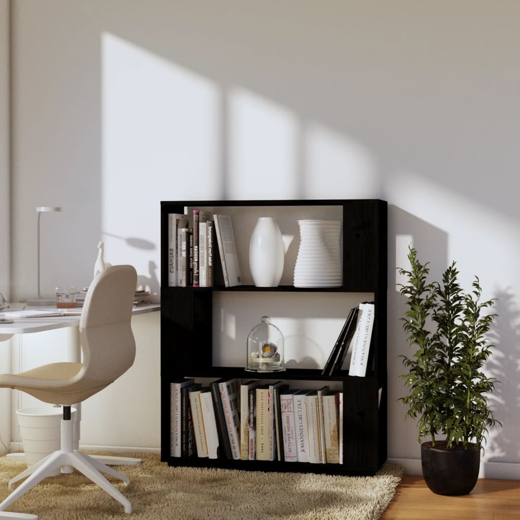 Kirjahylly/tilanjakaja musta 80x25x101 cm täysi mänty - Sisustajankoti.fi