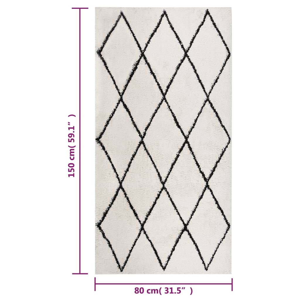 Pörrömatto korkeanukkainen musta ja kerma 80x150 cm - Sisustajankoti.fi