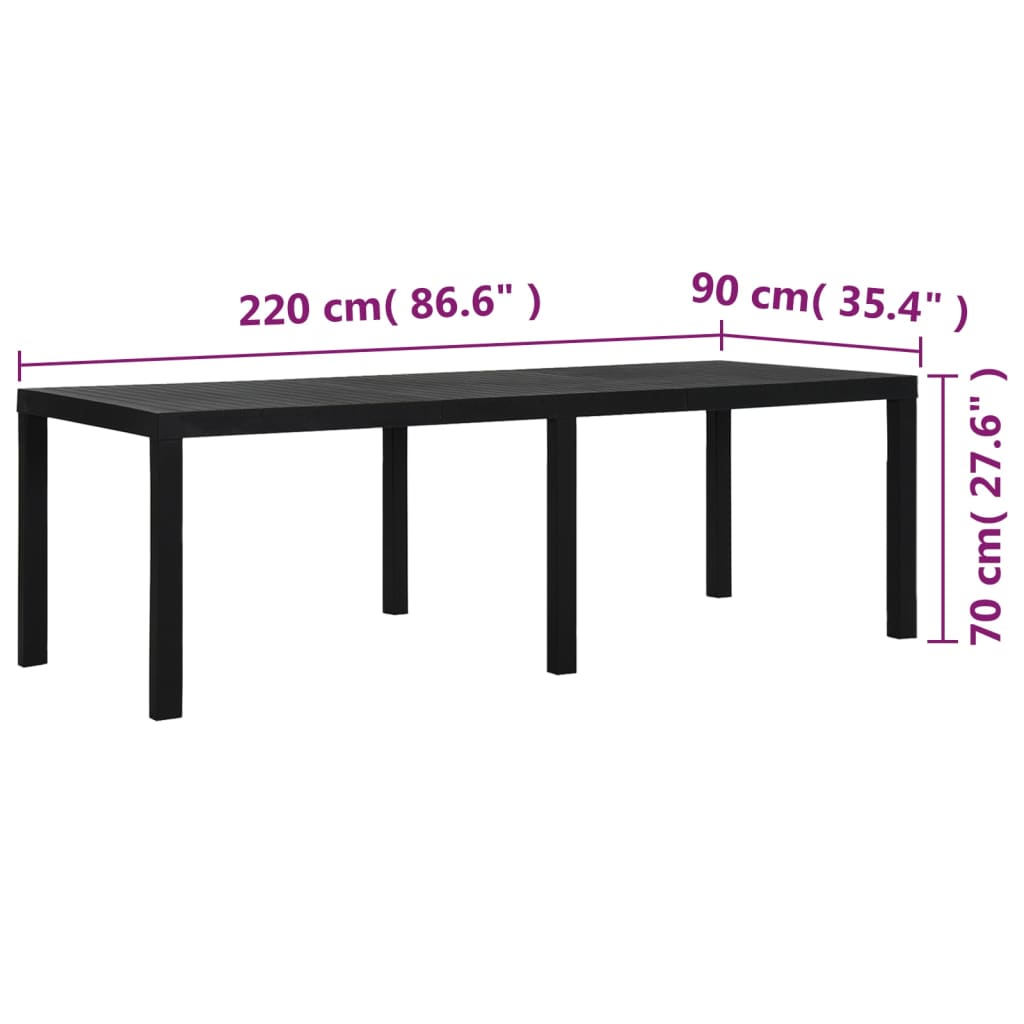 Puutarhapöytä 220x90x72 cm PP antrasiitti - Sisustajankoti.fi