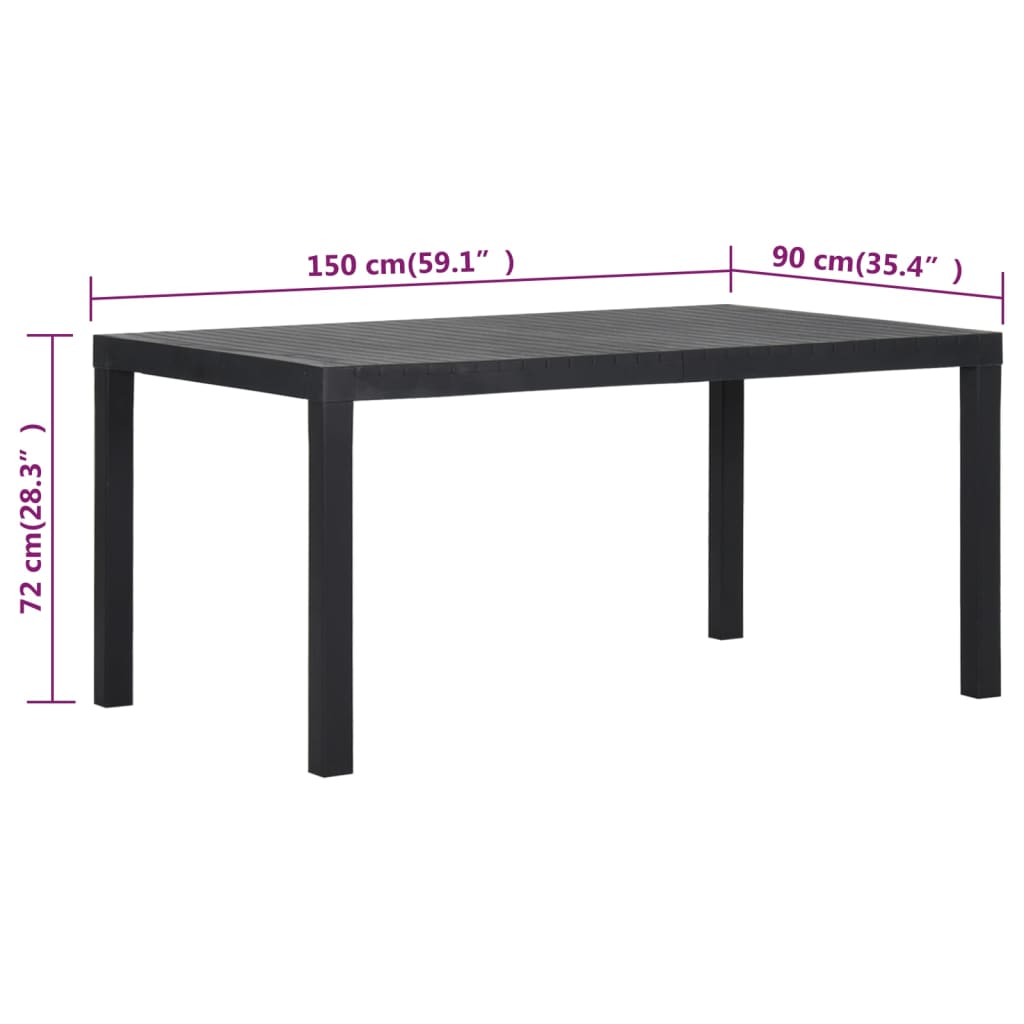 Puutarhapöytä 150x90x72 cm PP antrasiitti - Sisustajankoti.fi