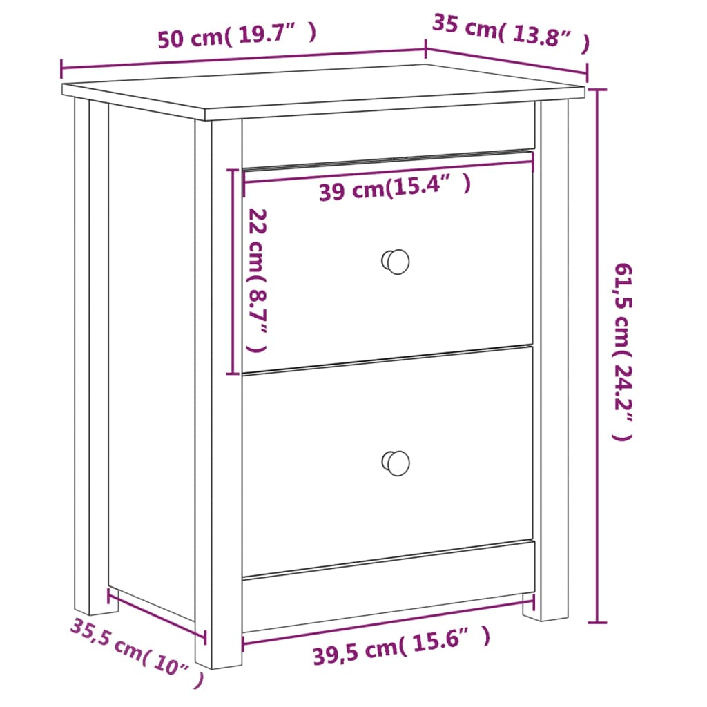Yöpöydät 2 kpl valkoinen 50x35x61,5 cm täysi mänty - Sisustajankoti.fi