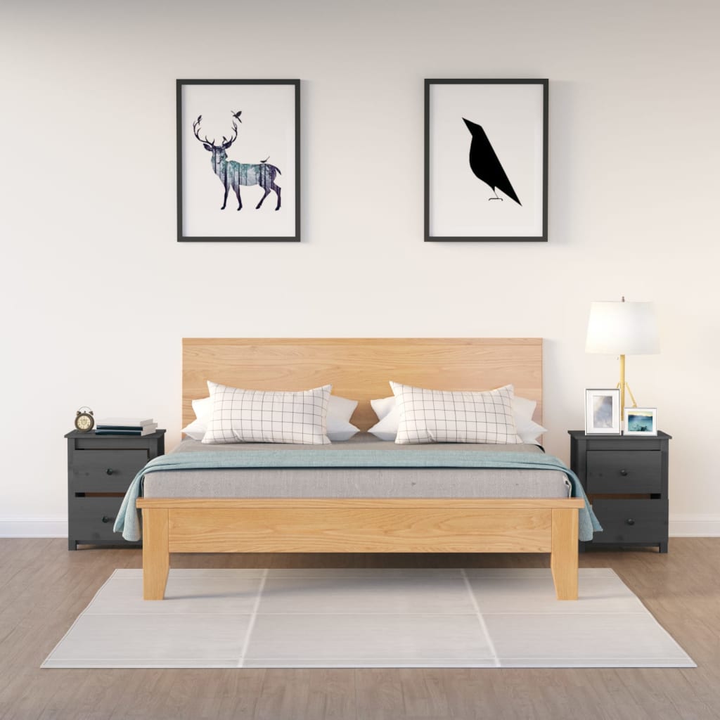 Yöpöydät 2 kpl harmaa 50x35x61,5 cm täysi mänty - Sisustajankoti.fi