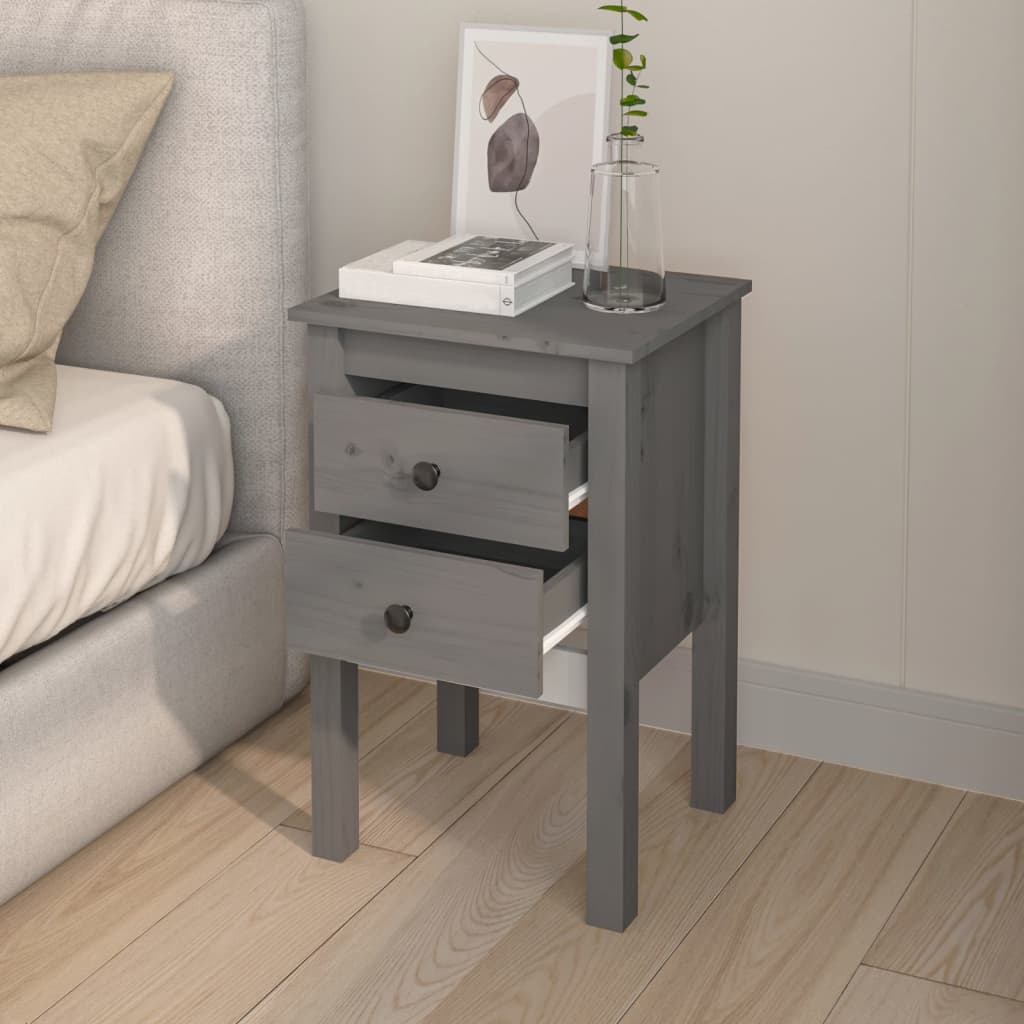 Yöpöydät 2 kpl harmaa 40x35x61,5 cm täysi mänty - Sisustajankoti.fi