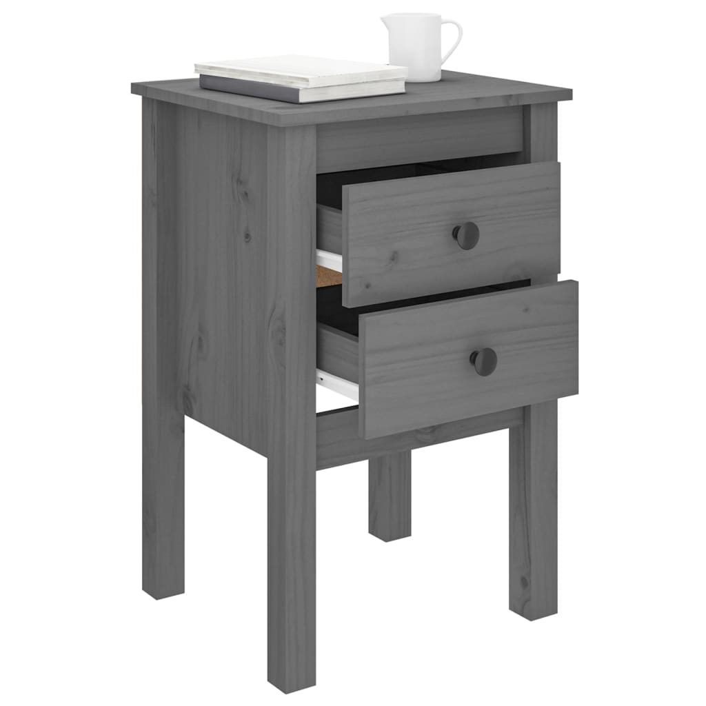 Yöpöydät 2 kpl harmaa 40x35x61,5 cm täysi mänty - Sisustajankoti.fi