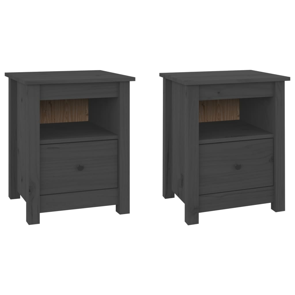 Yöpöydät 2 kpl harmaa 40x35x49 cm täysi mänty - Sisustajankoti.fi