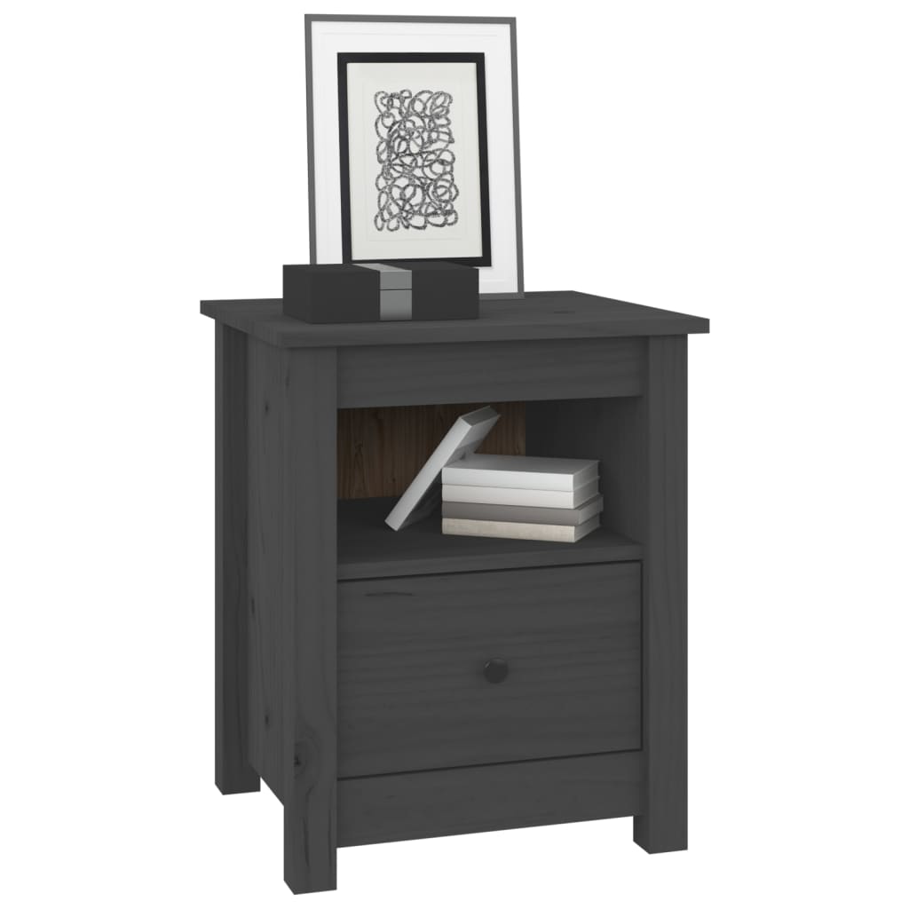 Yöpöydät 2 kpl harmaa 40x35x49 cm täysi mänty - Sisustajankoti.fi