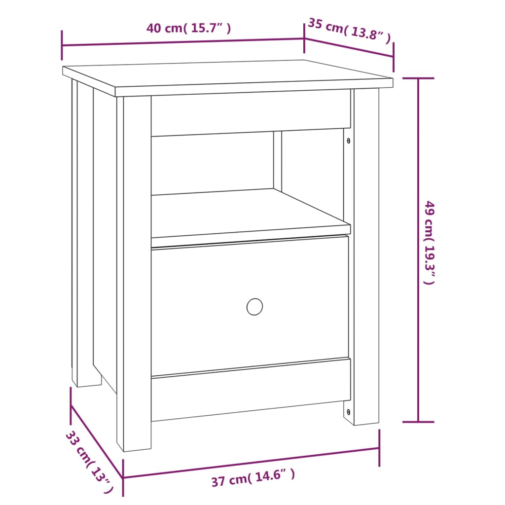 Yöpöydät 2 kpl harmaa 40x35x49 cm täysi mänty - Sisustajankoti.fi
