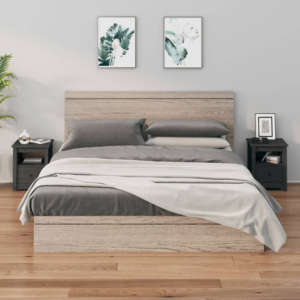 Yöpöydät 2 kpl harmaa 40x35x49 cm täysi mänty - Sisustajankoti.fi