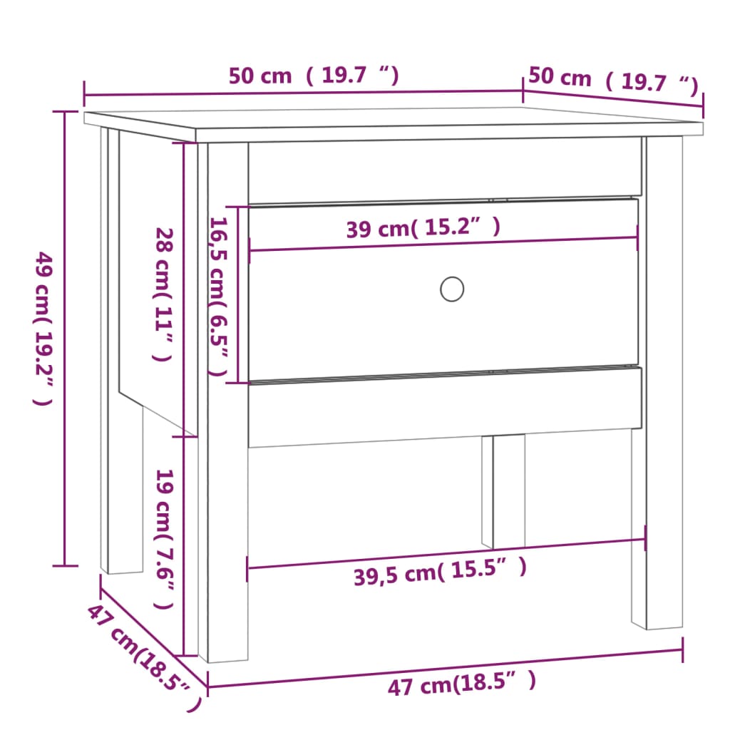 Sivupöytä musta 50x50x49 cm täysi mänty - Sisustajankoti.fi