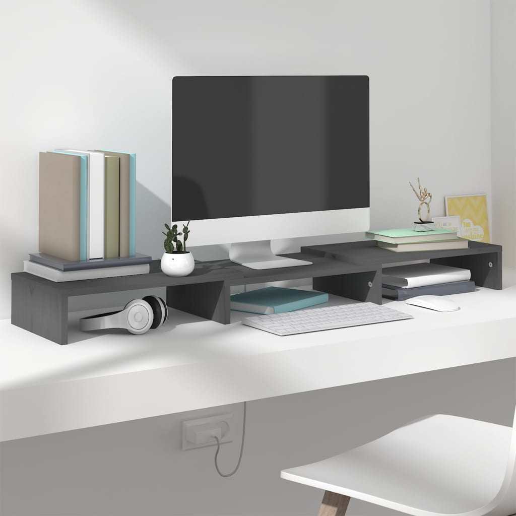 Näyttöteline harmaa 80x24x10,5 cm täysi mänty - Sisustajankoti.fi