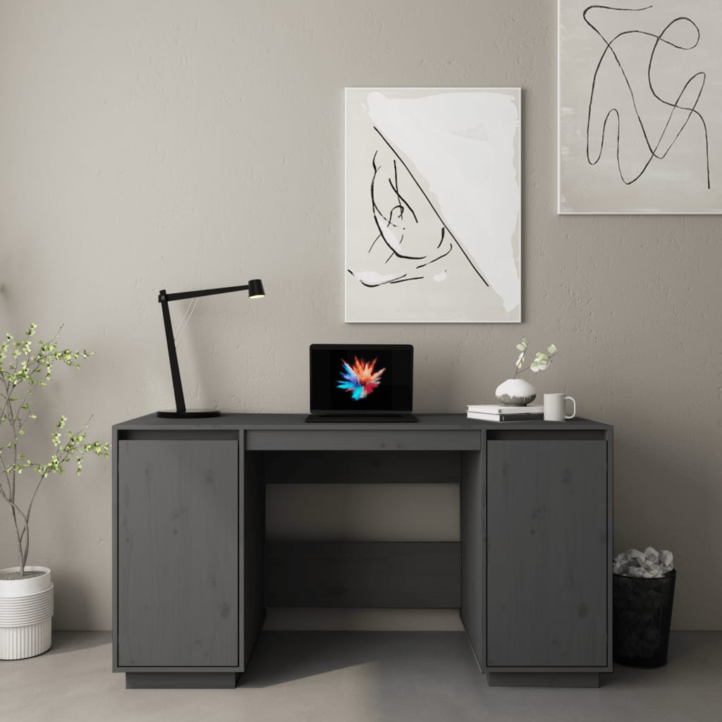 Työpöytä harmaa 140x50x75 cm täysi mänty - Sisustajankoti.fi