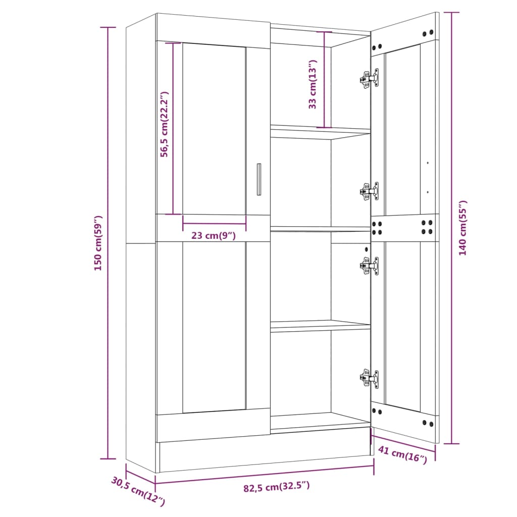 Vitriinikaappi harmaa Sonoma 82,5x30,5x150 cm tekninen puu - Sisustajankoti.fi