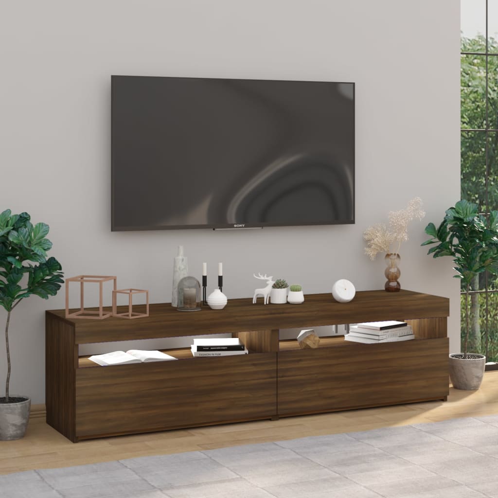 TV-taso LED-valoilla 2 kpl ruskea tammi 75x35x40 cm - Sisustajankoti.fi