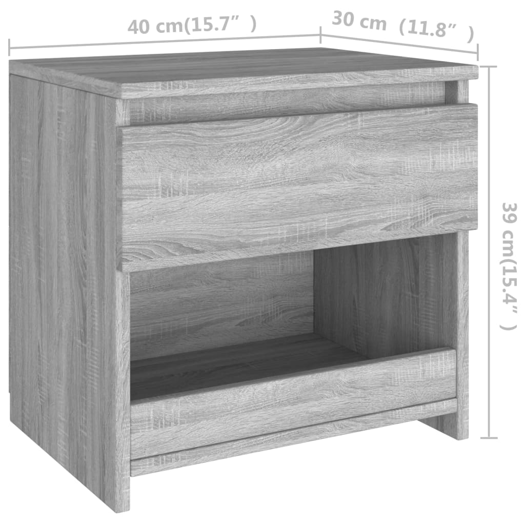 Yöpöydät 2 kpl harmaa sonoma 40x30x39 cm tekninen puu - Sisustajankoti.fi