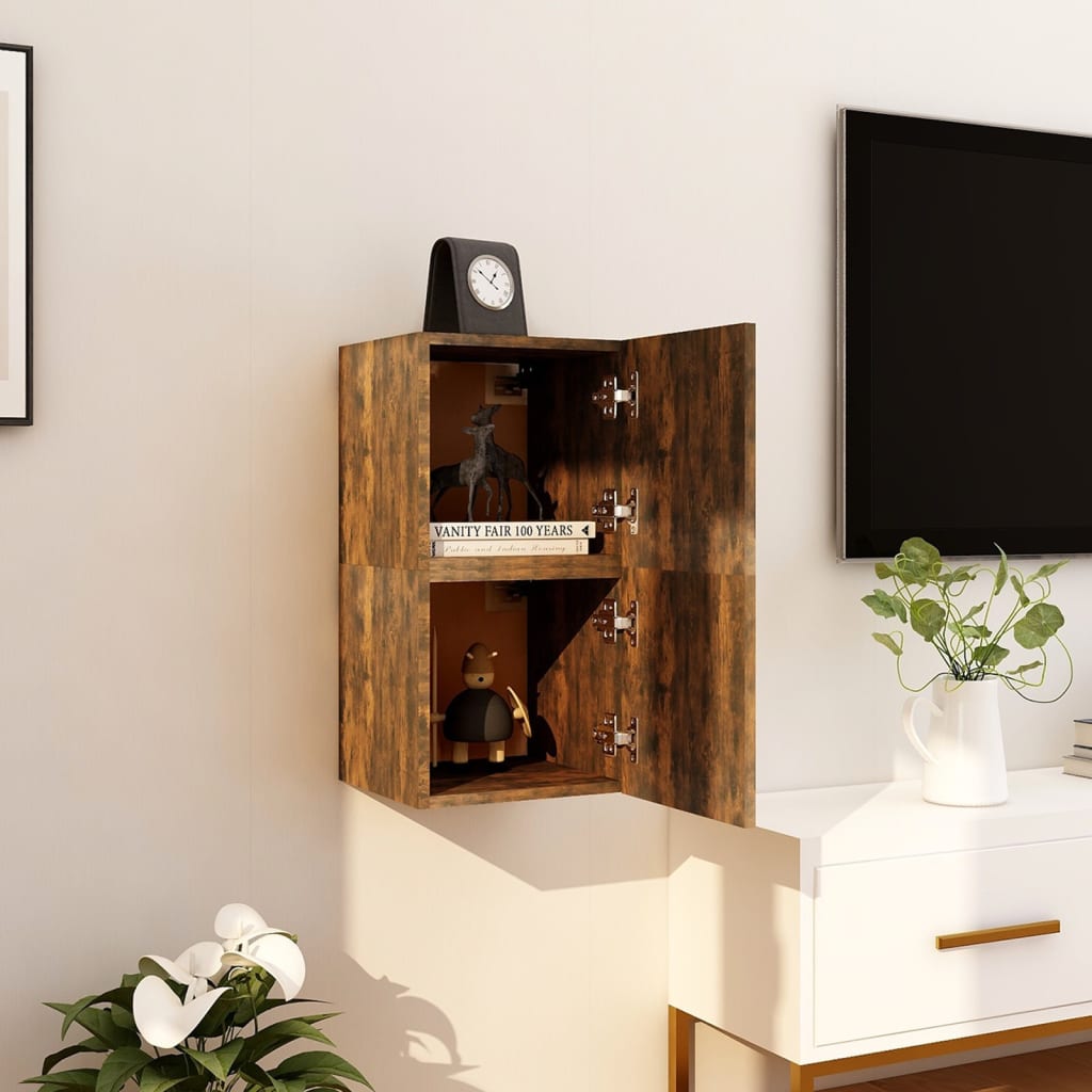 Seinäkiinnitettävät TV-kaapit 2 kpl savutammi 30,5x30x30 cm - Sisustajankoti.fi