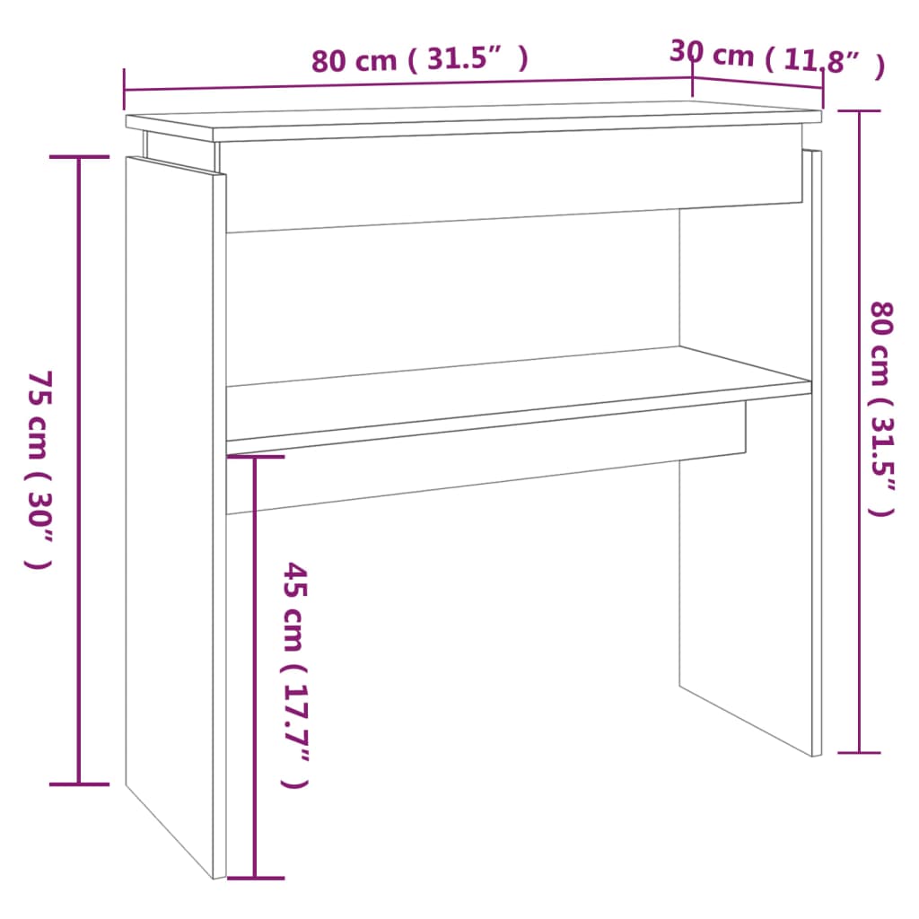 Konsolipöytä ruskea tammi 80x30x80 cm tekninen puu - Sisustajankoti.fi