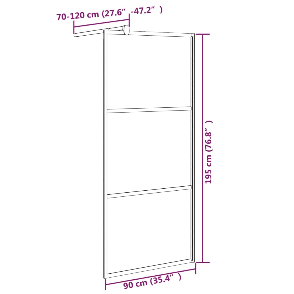 Walk-in suihkuseinäke 90x195 cm puolihuurrettu ESG-lasi musta - Sisustajankoti.fi
