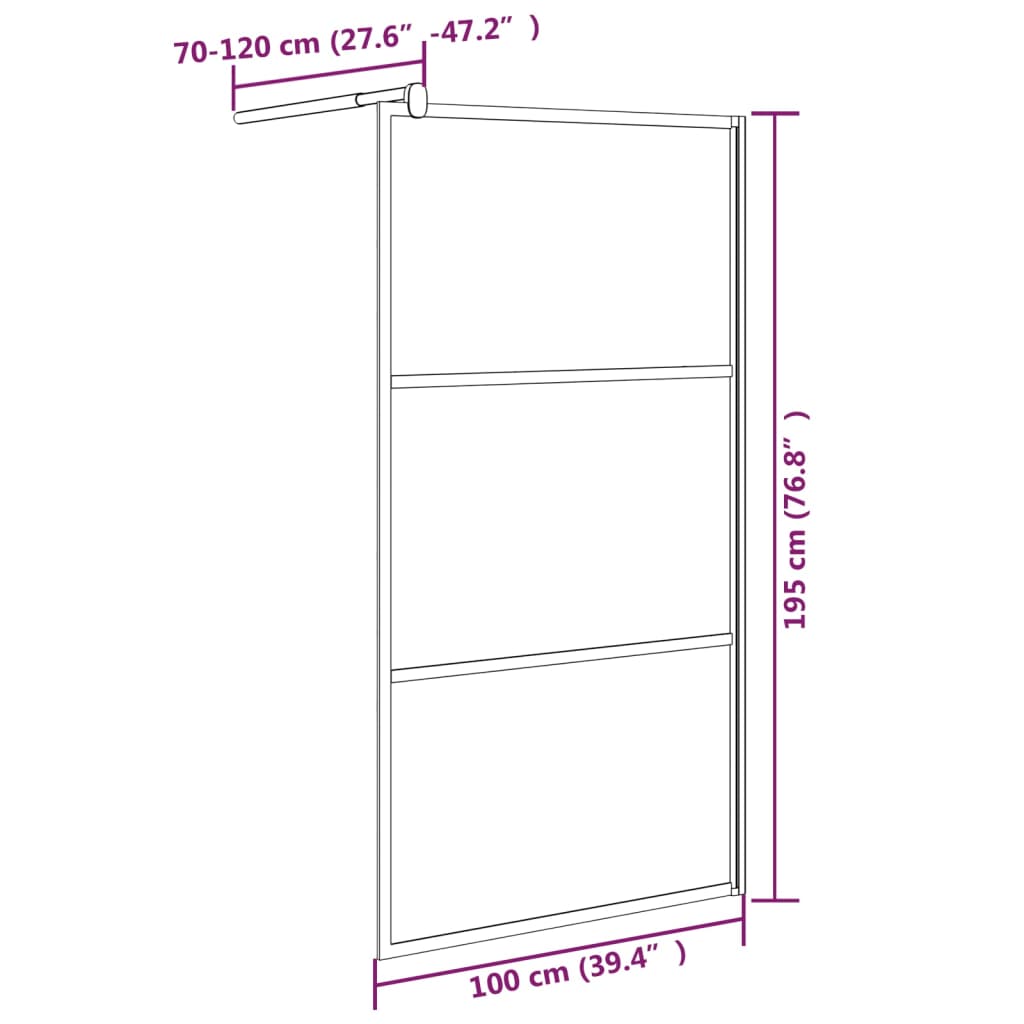 Walk-in suihkuseinäke 100x195 cm puolihuurrettu ESG-lasi musta - Sisustajankoti.fi