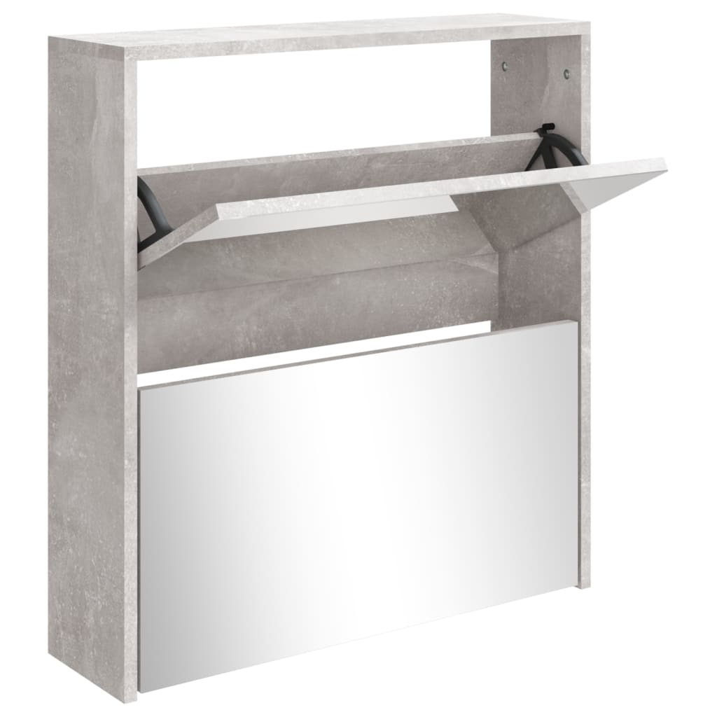 Kenkäkaappi peilillä 2-kerroksinen betoninharmaa 63x17x67 cm - Sisustajankoti.fi