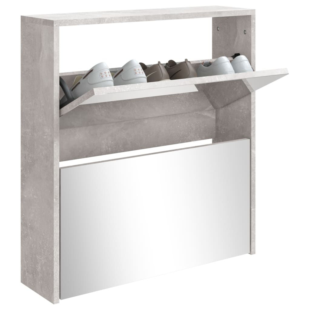 Kenkäkaappi peilillä 2-kerroksinen betoninharmaa 63x17x67 cm - Sisustajankoti.fi