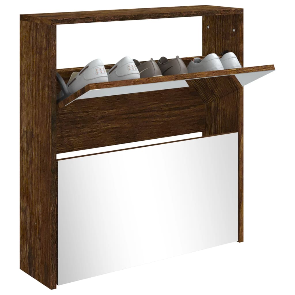 Kenkäkaappi peilillä 2-kerroksinen savutammi 63x17x67 cm - Sisustajankoti.fi