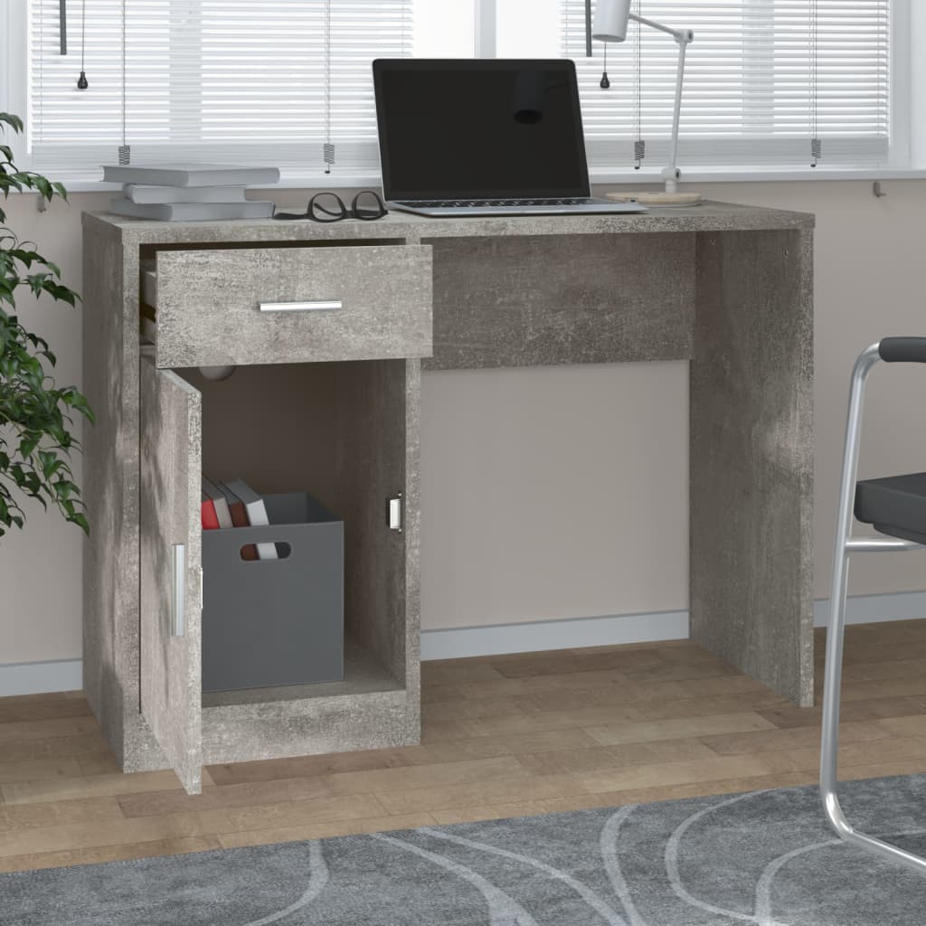 Työpöytä laatikolla ja kaapilla betoninharmaa 100x40x73 cm puu - Sisustajankoti.fi
