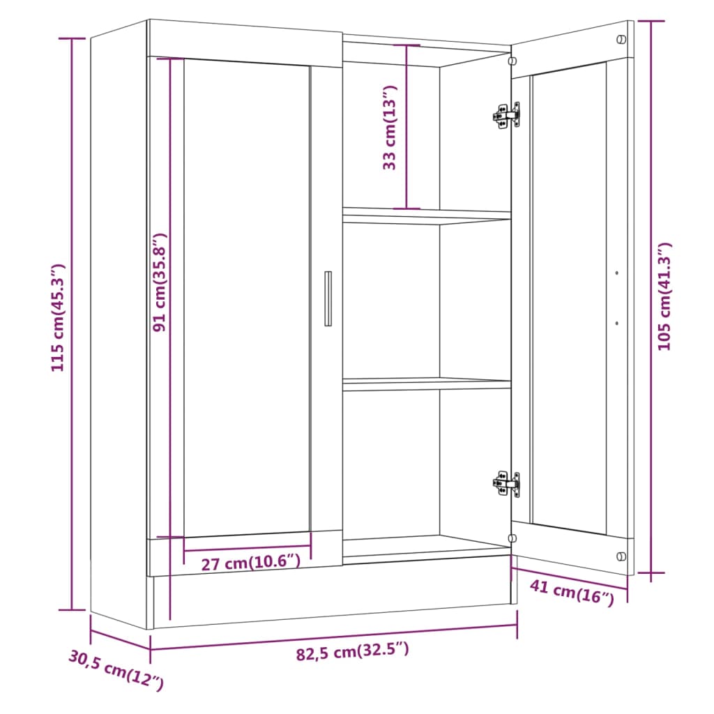 Vitriinikaappi ruskea tammi 82,5x30,5x115 cm tekninen puu - Sisustajankoti.fi
