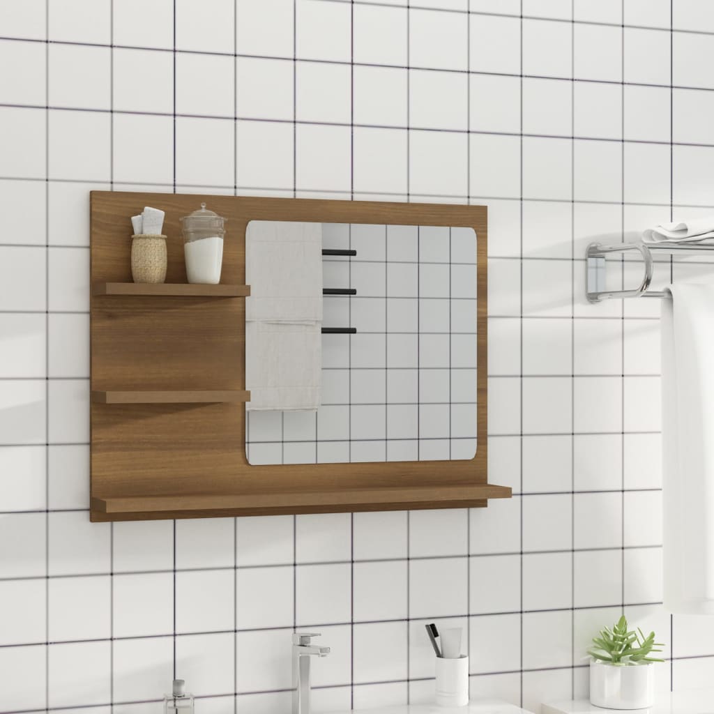 Kylpyhuoneen peili ruskea tammi 60x10,5x45 cm tekninen puu - Sisustajankoti.fi