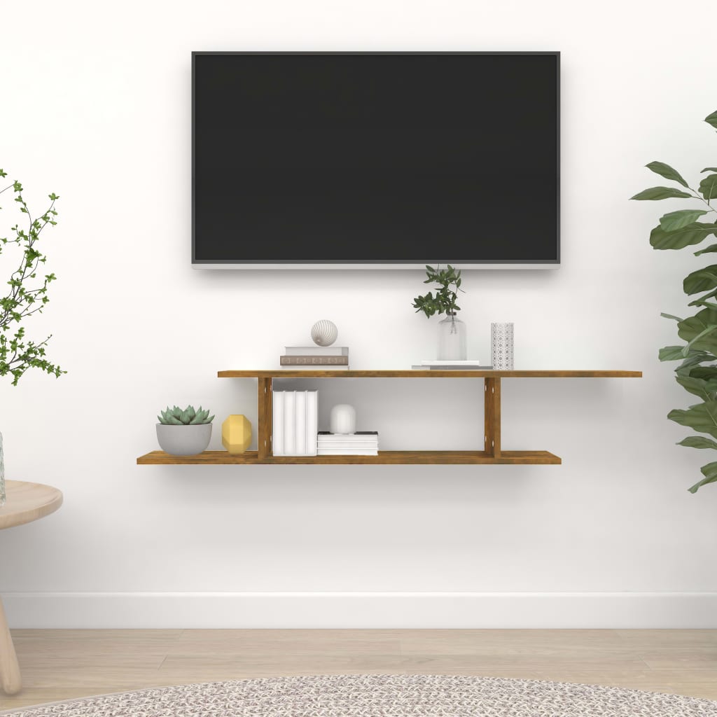 Seinäkiinnitettävä TV-hylly savutammi 125x18x23 cm tekninen puu - Sisustajankoti.fi