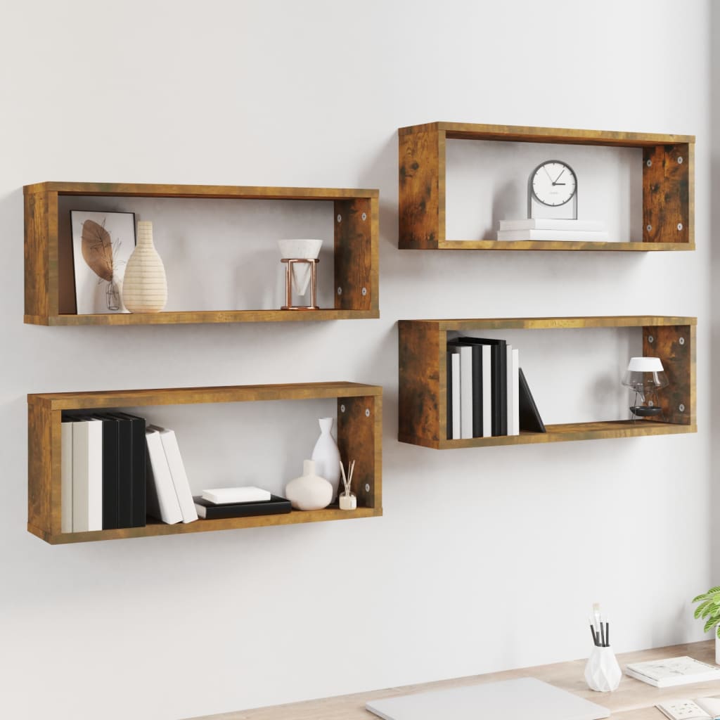 Seinäkuutiohyllyt 4 kpl savutammi 60x15x23 cm tekninen puu - Sisustajankoti.fi