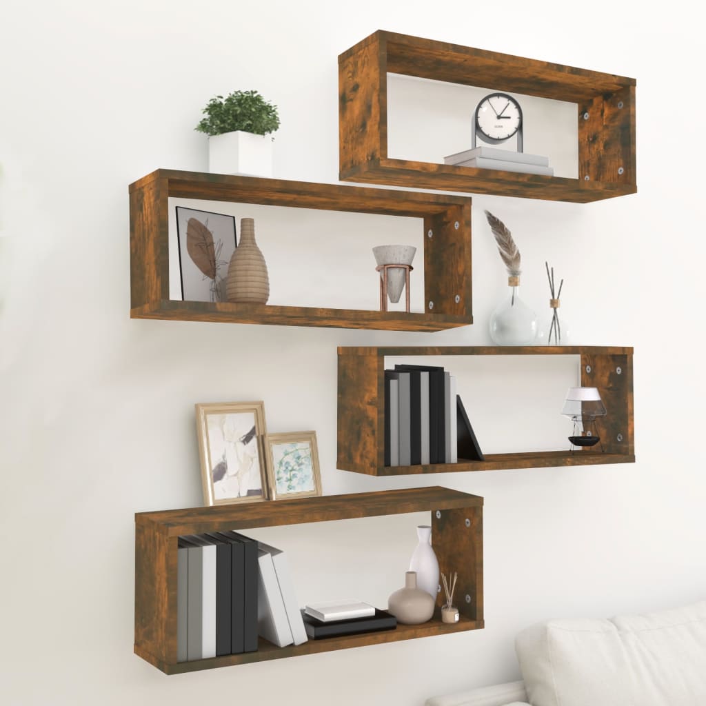 Seinäkuutiohyllyt 4 kpl savutammi 60x15x23 cm tekninen puu - Sisustajankoti.fi
