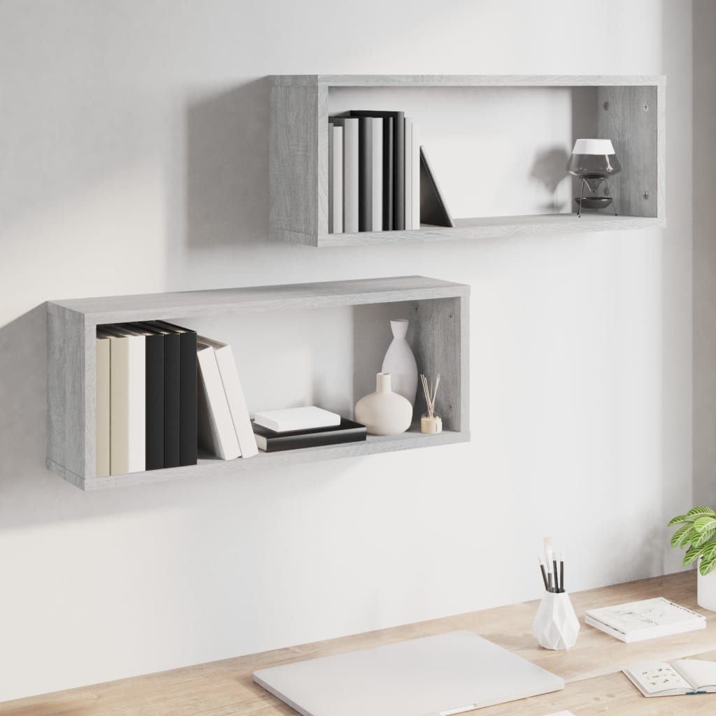 Seinäkuutiohyllyt 2 kpl harmaa Sonoma 60x15x23 cm tekninen puu - Sisustajankoti.fi