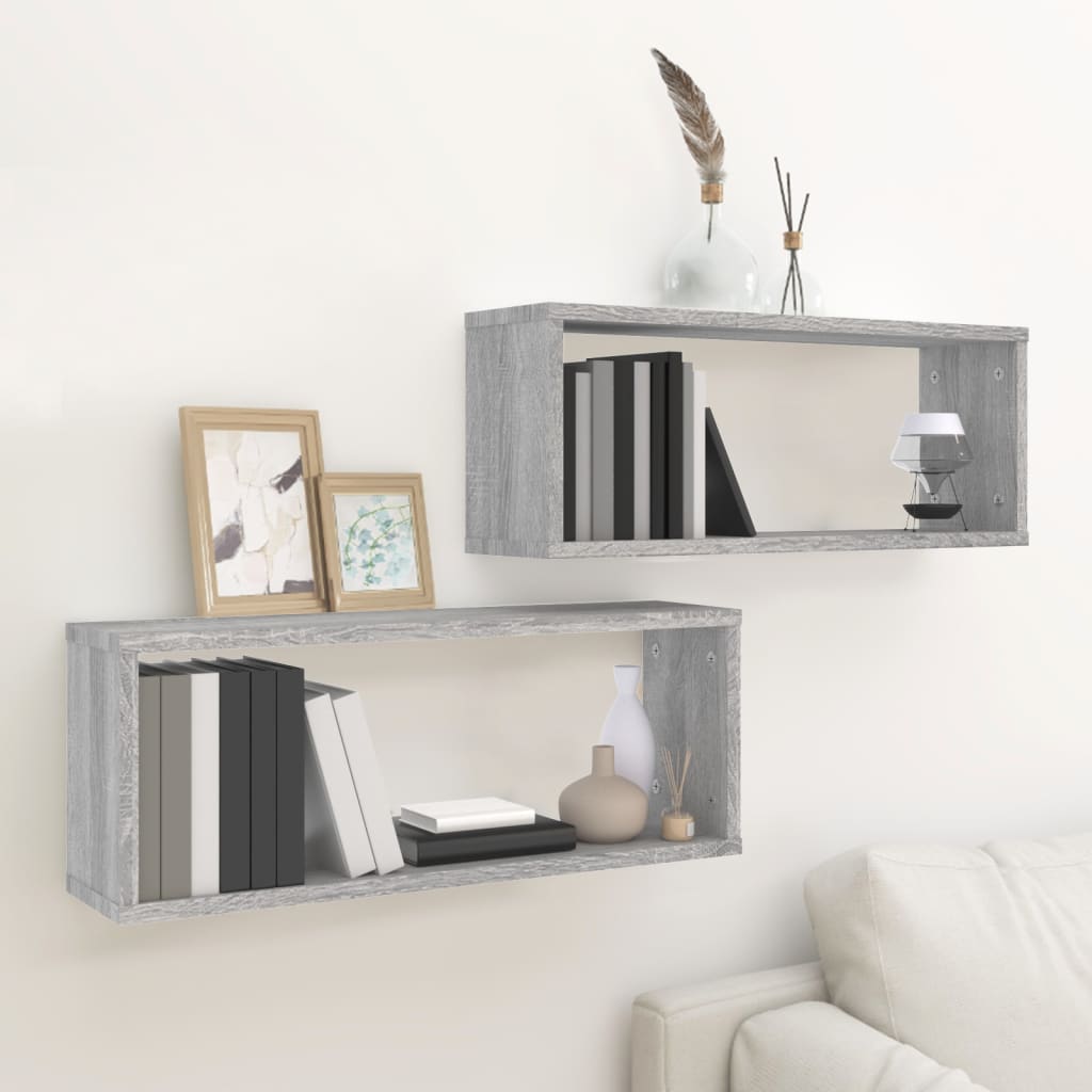 Seinäkuutiohyllyt 2 kpl harmaa Sonoma 60x15x23 cm tekninen puu - Sisustajankoti.fi