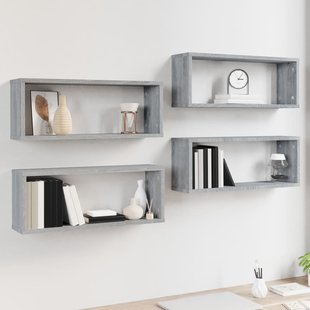 Seinäkuutiohyllyt 4 kpl harmaa Sonoma 60x15x23 cm tekninen puu - Sisustajankoti.fi