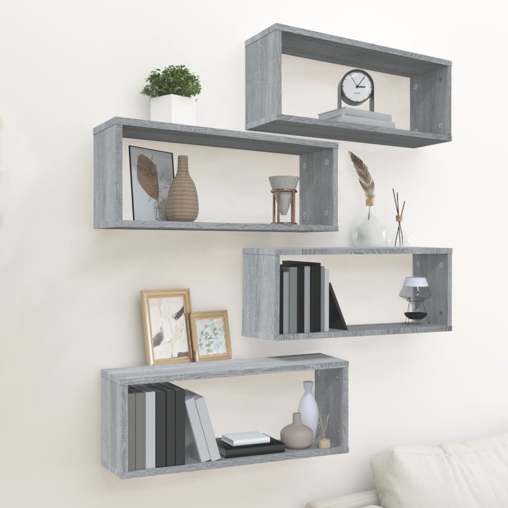 Seinäkuutiohyllyt 4 kpl harmaa Sonoma 60x15x23 cm tekninen puu - Sisustajankoti.fi
