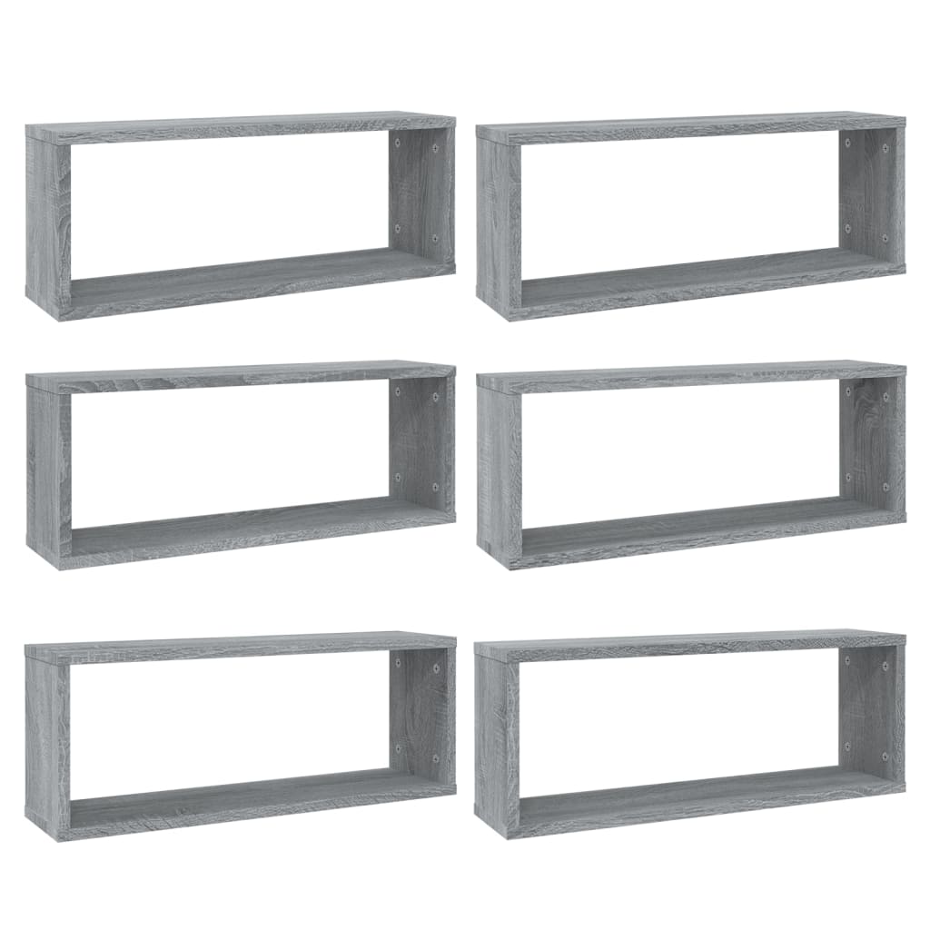 Seinäkuutiohyllyt 6 kpl harmaa Sonoma 60x15x23 cm tekninen puu - Sisustajankoti.fi