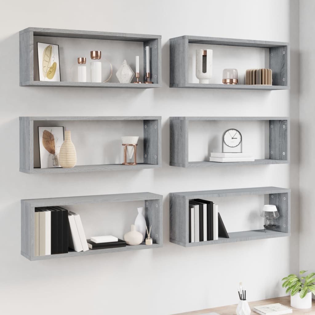 Seinäkuutiohyllyt 6 kpl harmaa Sonoma 60x15x23 cm tekninen puu - Sisustajankoti.fi