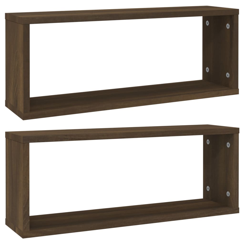 Seinäkuutiohyllyt 2 kpl ruskea tammi 60x15x23 cm tekninen puu - Sisustajankoti.fi